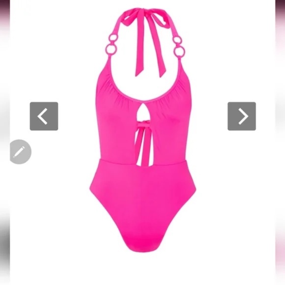 Trina Turk One Piece Swimsuit Monaco Ring Halter Color Rose Size 8 - Picture 3 of 6